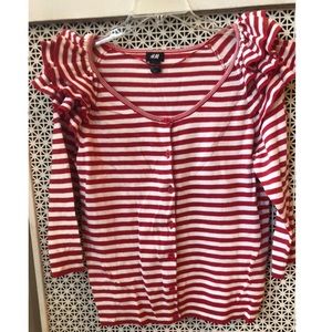H&M Red and White Stripe Cardigan with Ruffle